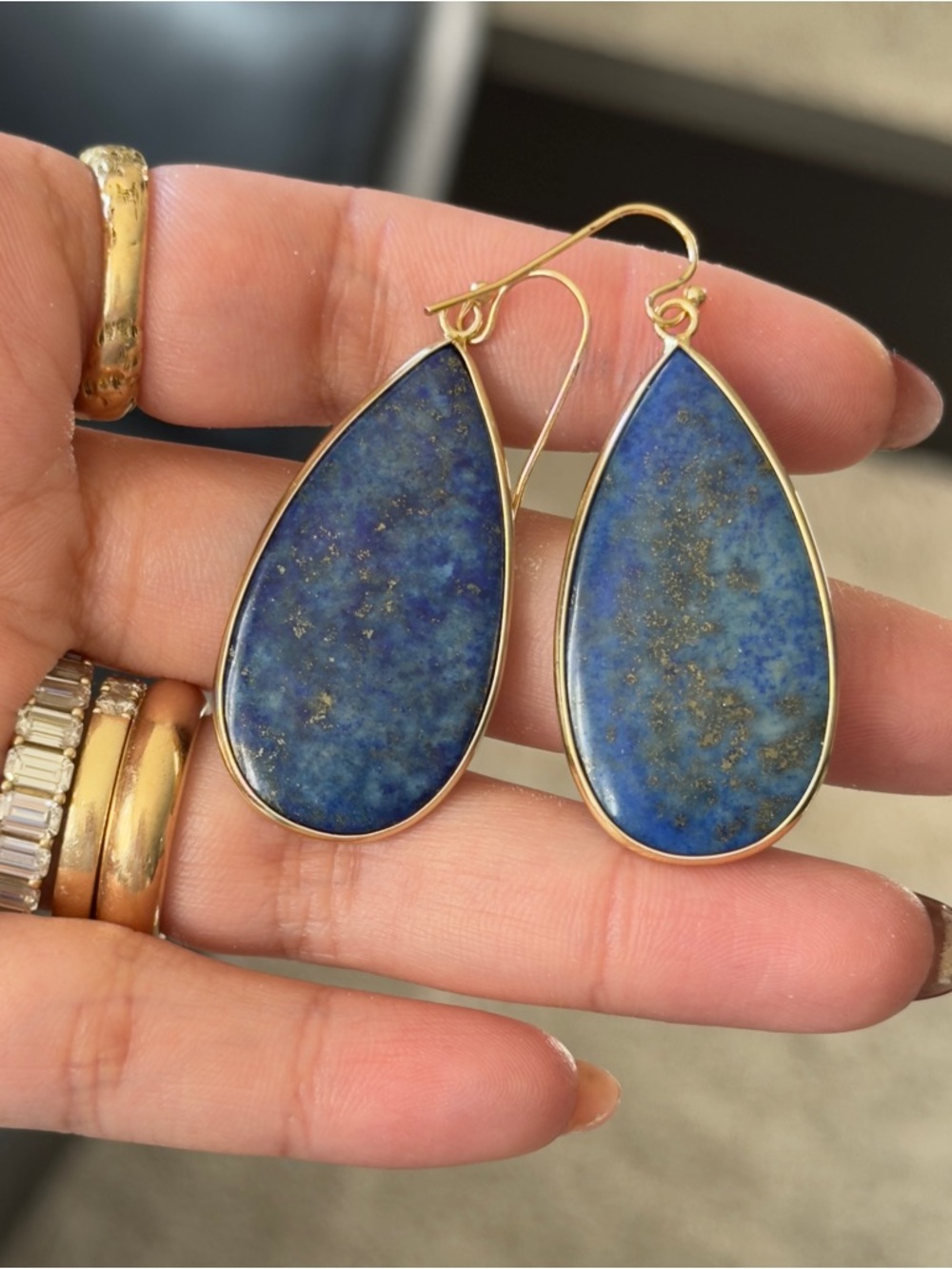 Natural Lapis lazuli goldstone long earrings